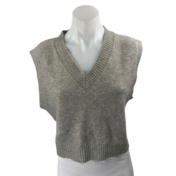 Zara Women's Gray Wool Sleeveless V Neck Ribbed Knit Cropped Sweater Top Size M - Picture 1 of 4